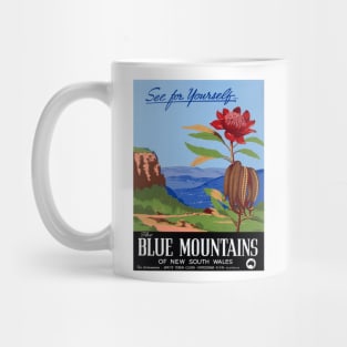 Vintage Travel Poster Blue Mountains See for yourself Australia Mug